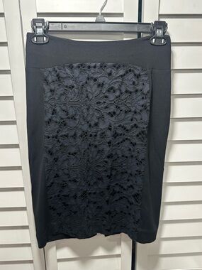Diane Von Furstenberg Black Lace-Front Pencil Skirt